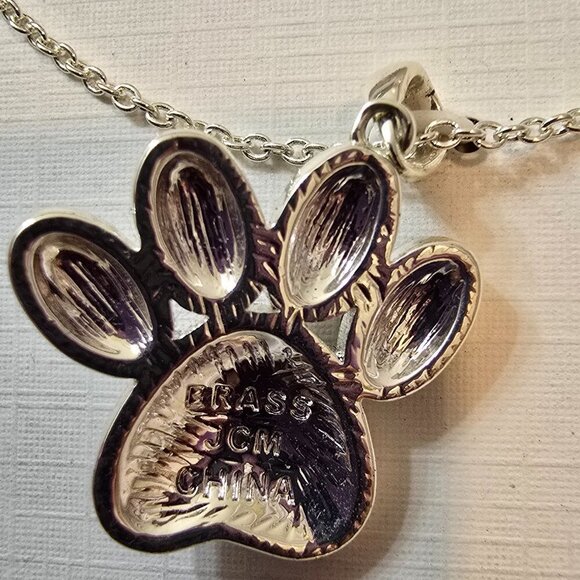 Silver Brass Crystal Pendant - Paw Print - Black, Gray, Silver Crystals - Picture 4 of 5